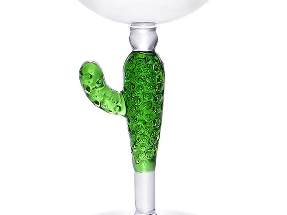 Clearance Set Van 4 Wijnglazen Met Cactusvoet - Transparant En Groen - O8,5 X H19,5 Cm - Gellif Tafelservies