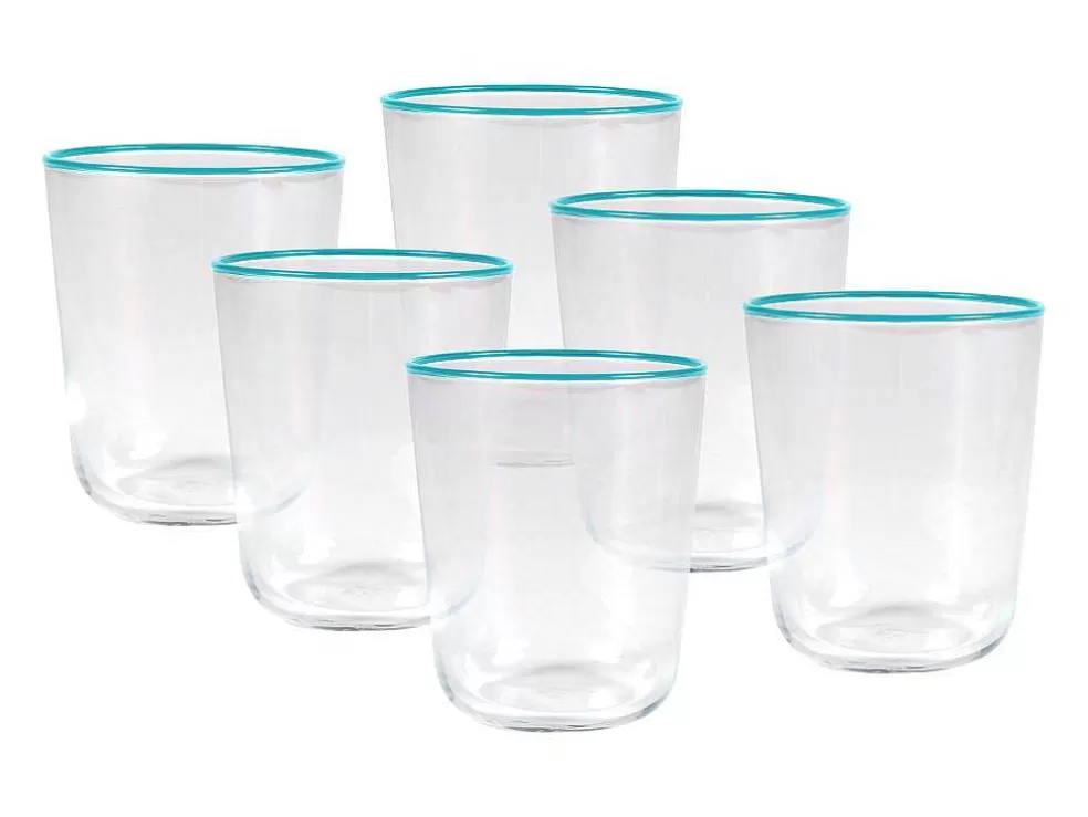 Best Set Van 6 Waterglazen Met Een Blauwe Rand Van 31,5 Cl - D. 8 X H. 9,5 Cm - Azuran Tafelservies