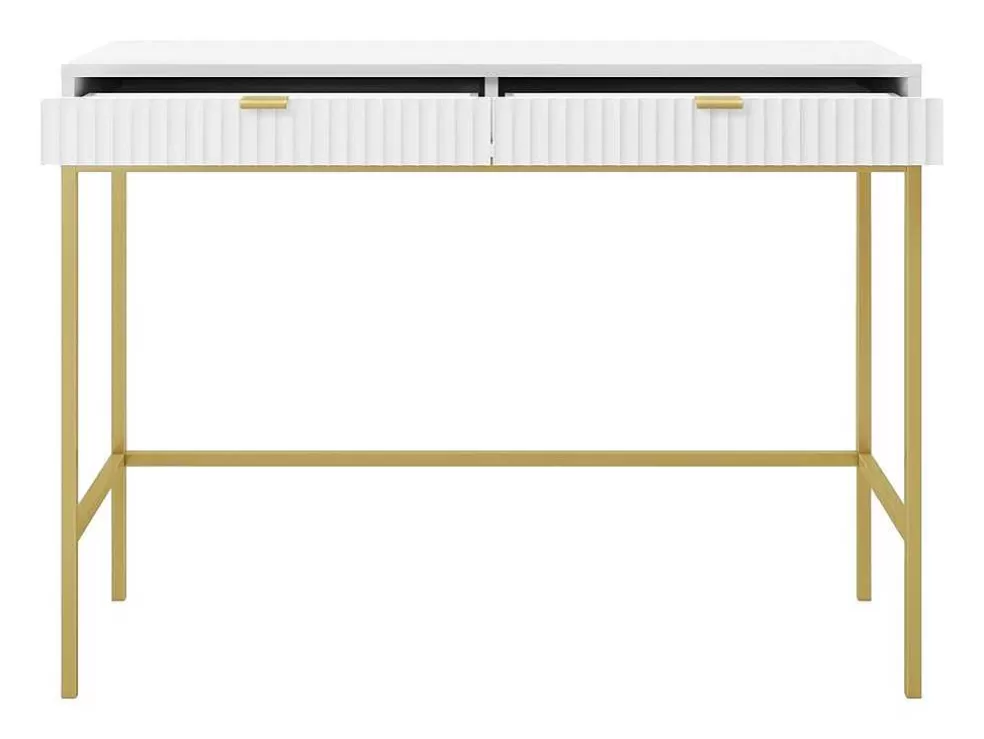 Clearance Sidetable Met 2 Laden - Wit En Goudkleurig - Liouba Van Sidetable