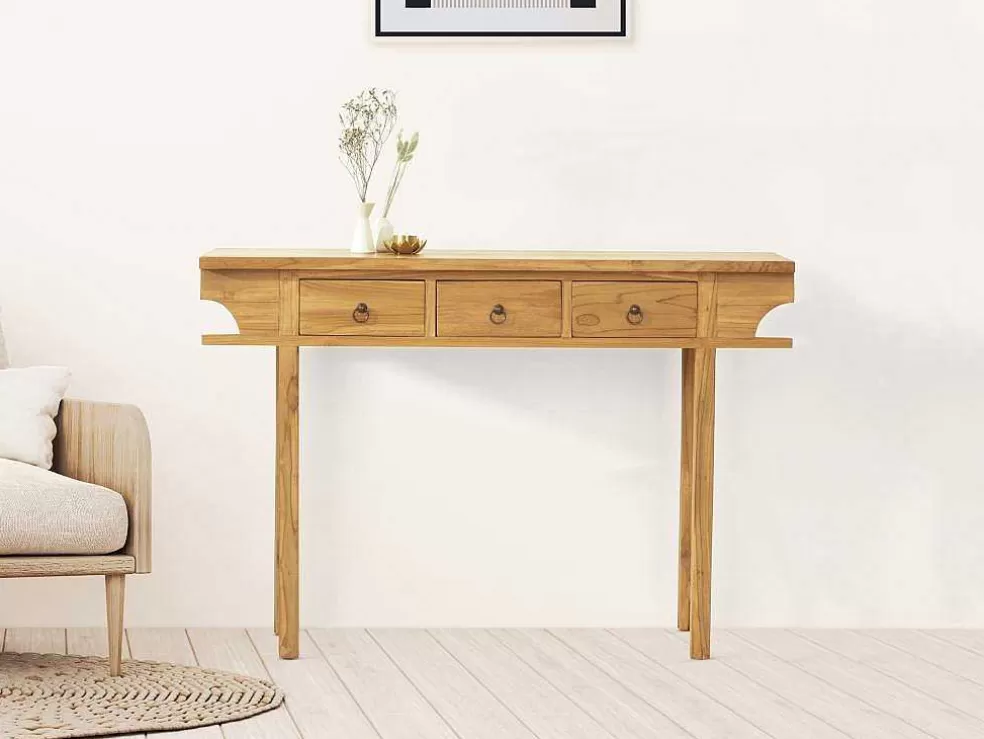 Flash Sale Sidetable Met 3 Lades In Teak - Kleur: Houtlook - Wekea Sidetable