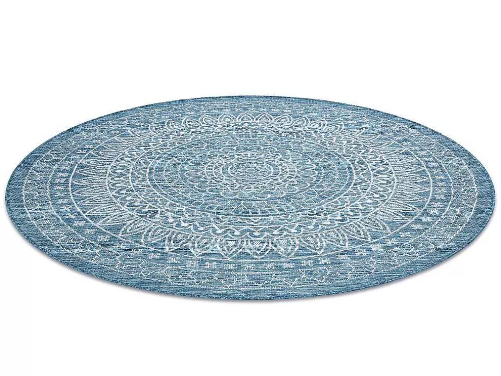 Best Sale Sisal Tapijt Sisal Loft 21207 Rosette Rond Boho Ivoor/Zilver/Blauw Cercle 120 Cm Tapijt Rond