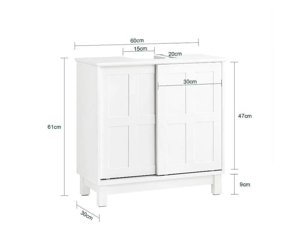 Fashion Wastafelmeubel Badkamermeubel Wastafelopbergkast Met 2 Schuifdeuren Wit Lph 60 X 30 X 61 Cm Bzr142-W Wastafelmeubel