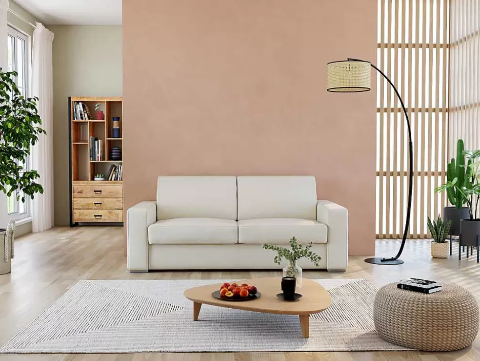 Discount Staande Lamp Met Boog En Vlechtwerk Neirobi - Etnische Stijl - Ijzer En Rotan - 105 X 40 X 195 Cm - Zwart En Naturel Staande Lamp