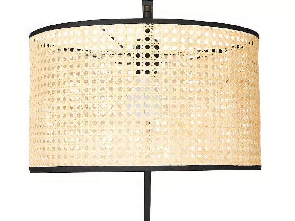 Discount Staande Lamp Met Boog En Vlechtwerk Neirobi - Etnische Stijl - Ijzer En Rotan - 105 X 40 X 195 Cm - Zwart En Naturel Staande Lamp