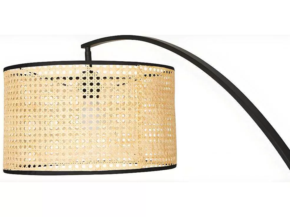 Discount Staande Lamp Met Boog En Vlechtwerk Neirobi - Etnische Stijl - Ijzer En Rotan - 105 X 40 X 195 Cm - Zwart En Naturel Staande Lamp