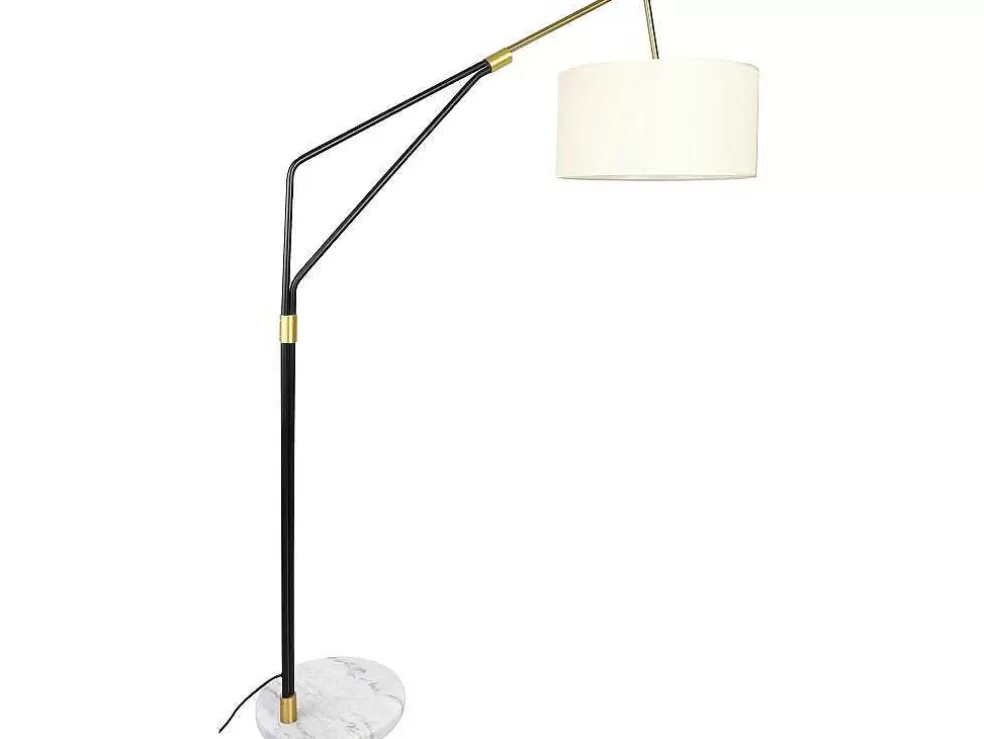 Best Staande Lamp Van Metaal, Linnen En Marmer - L122 X H180 Cm - Wit, Zwart En Goudkleurig - Masdar Staande Lamp