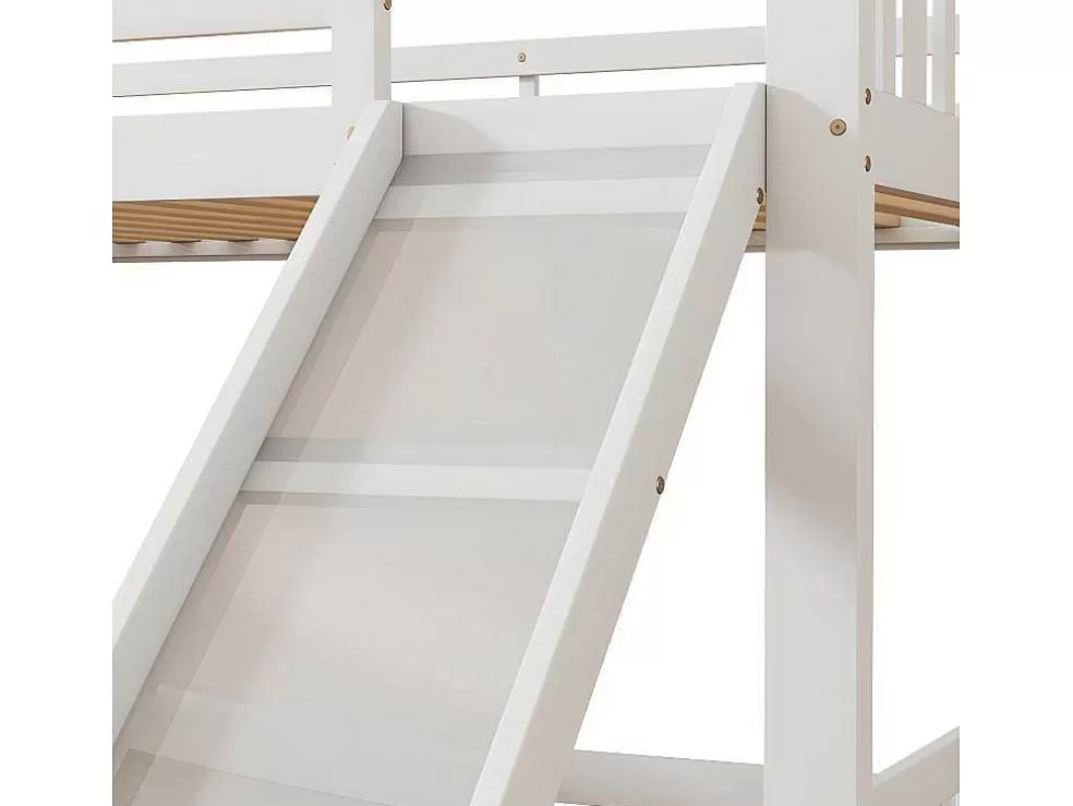 Best Sale Stapelbed Voor Kinderen 140X200Cm - Met Opbergtrap En Glijbaan - Wit Kinderbed Stapelbed