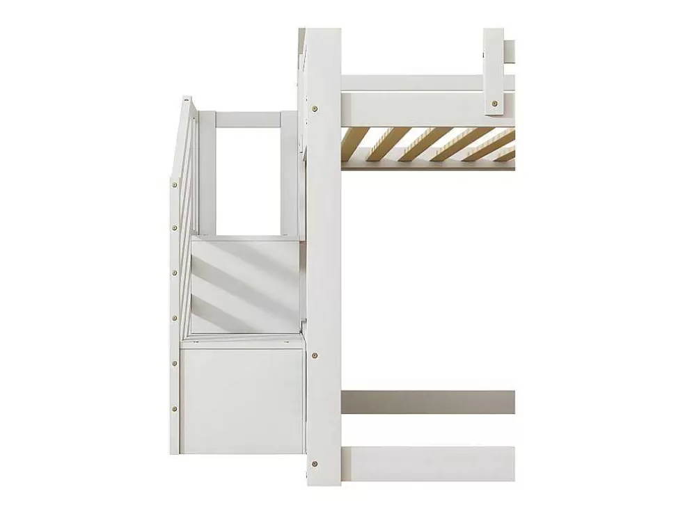 Best Sale Stapelbed Voor Kinderen 140X200Cm - Met Opbergtrap En Glijbaan - Wit Kinderbed Stapelbed
