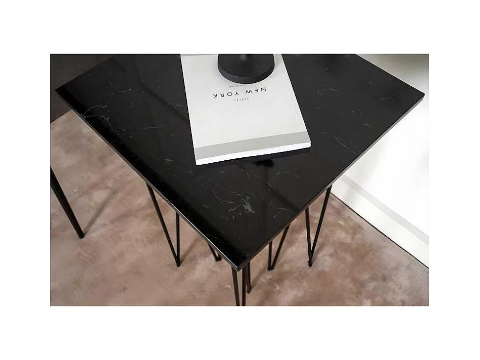 Flash Sale Stone Bijzettafel 40X40 Cm Glas Zwart Marmor Decor. Bijzettafel