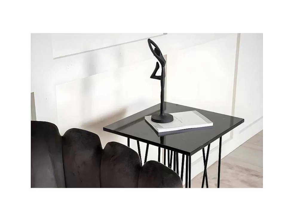 Flash Sale Stone Bijzettafel 40X40 Cm Glas Zwart Marmor Decor. Bijzettafel