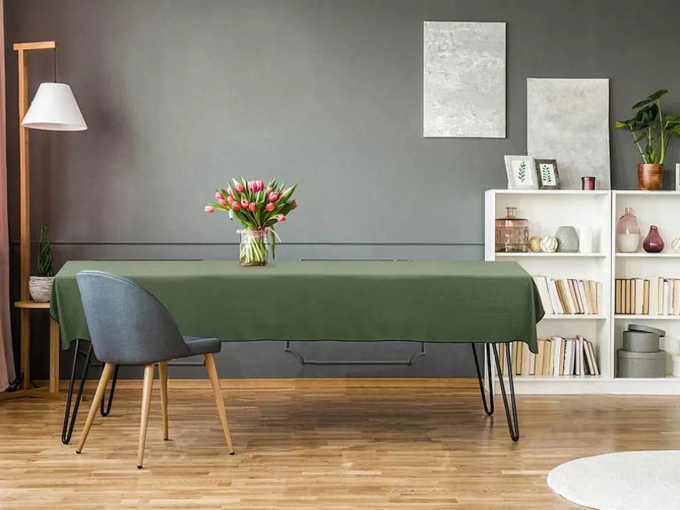 Best Tafellaken Van Katoen En Linnen Met Zwarte Rand - 170 X 250 Cm - Kaki - Borina Textiel Voor Eettafel