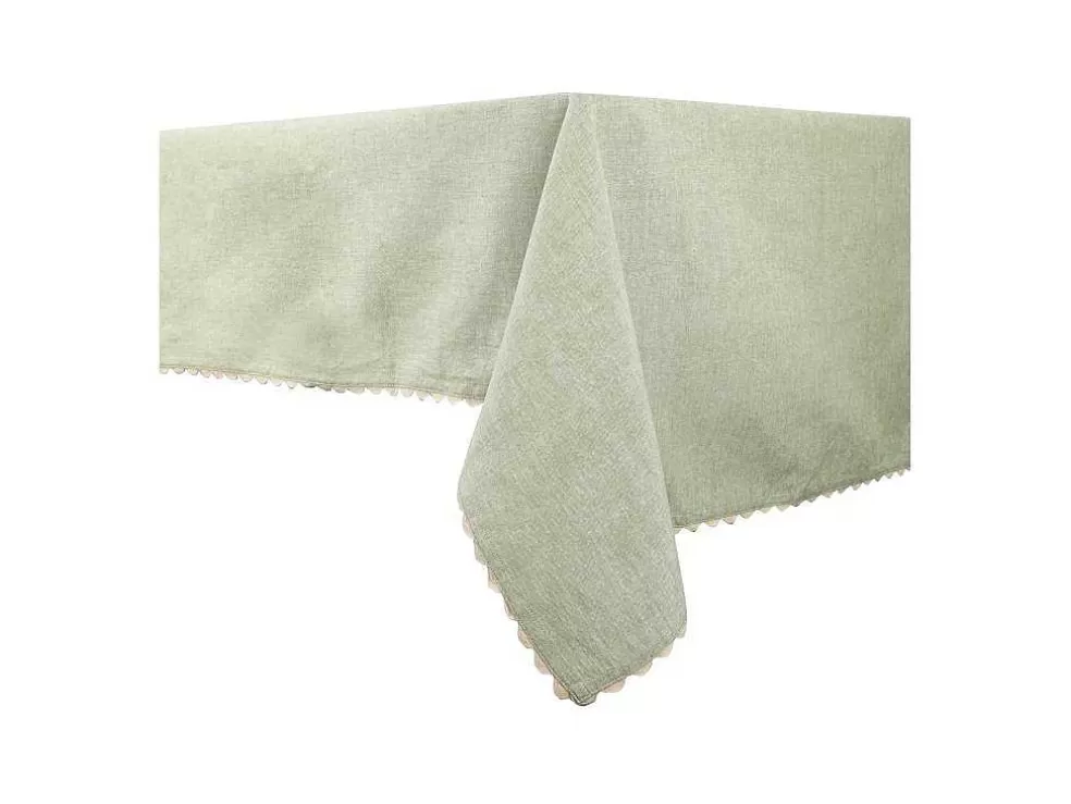 Best Tafellaken Van Katoen Met Beige Rand - 140 X 240 Cm - Groen - Loania Textiel Voor Eettafel
