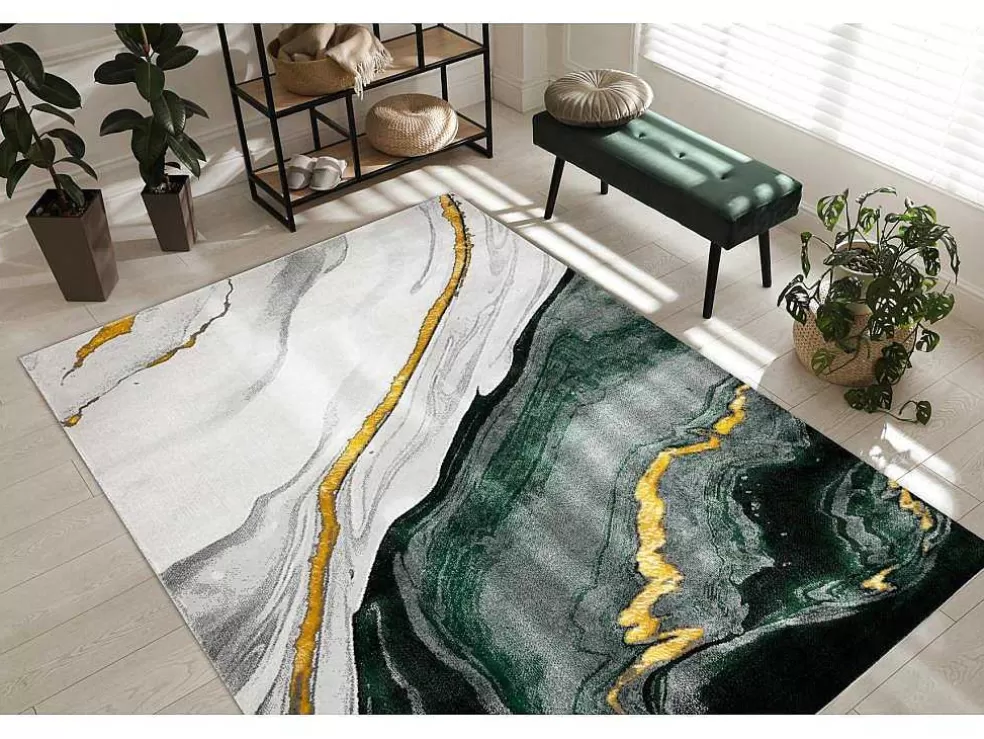 Hot Tapijt Emerald Exclusief 1017 Glamour, Stijlvol Marmer Fles Groen / Go 140X190 Cm Klein Tapijt