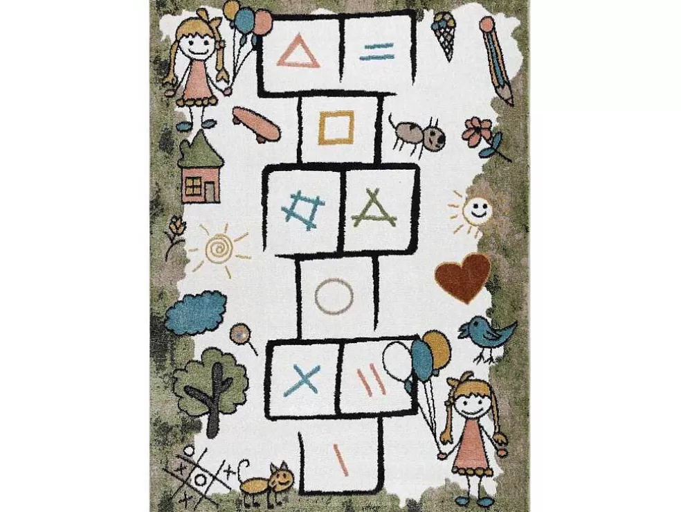 Clearance Tapijt Fun Hop Voor Kinderen, Klassikaal Spel, Dieren Groen 180X270 Cm Kindervloerkleed