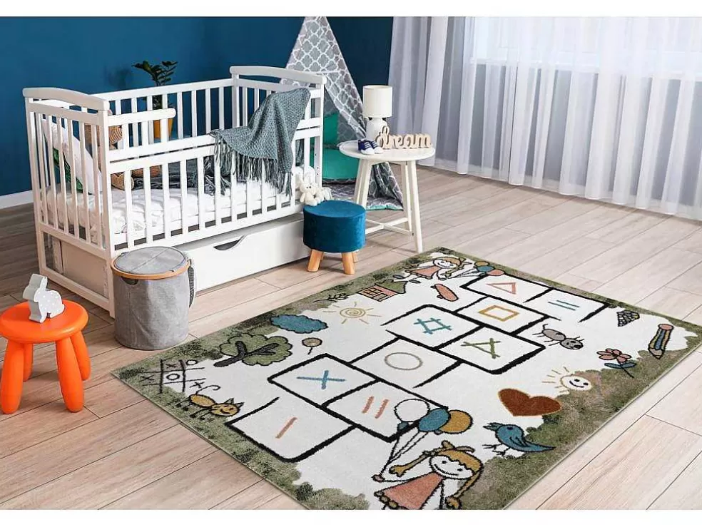 Clearance Tapijt Fun Hop Voor Kinderen, Klassikaal Spel, Dieren Groen 180X270 Cm Kindervloerkleed