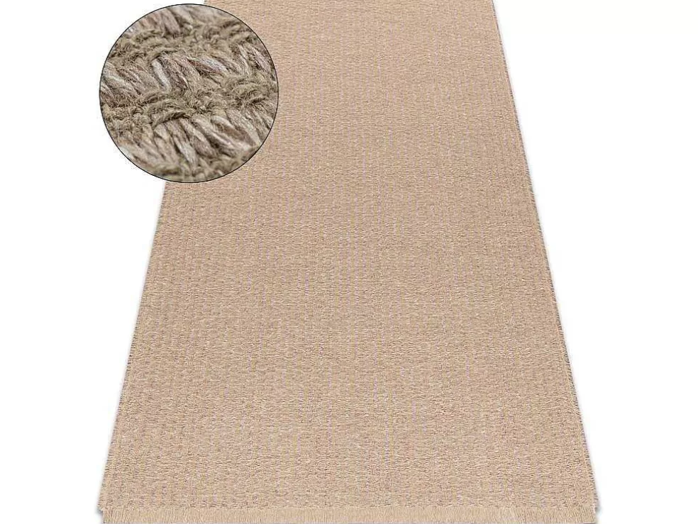 Best Sale Tapijt Jute 3650 Beige Een Kleur - Jute, Platgeweven, Franjes 140X190 Cm Klein Tapijt