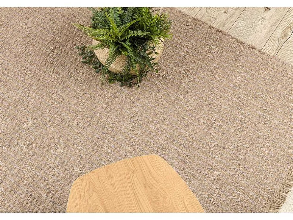 Best Sale Tapijt Jute 3650 Beige Een Kleur - Jute, Platgeweven, Franjes 140X190 Cm Klein Tapijt