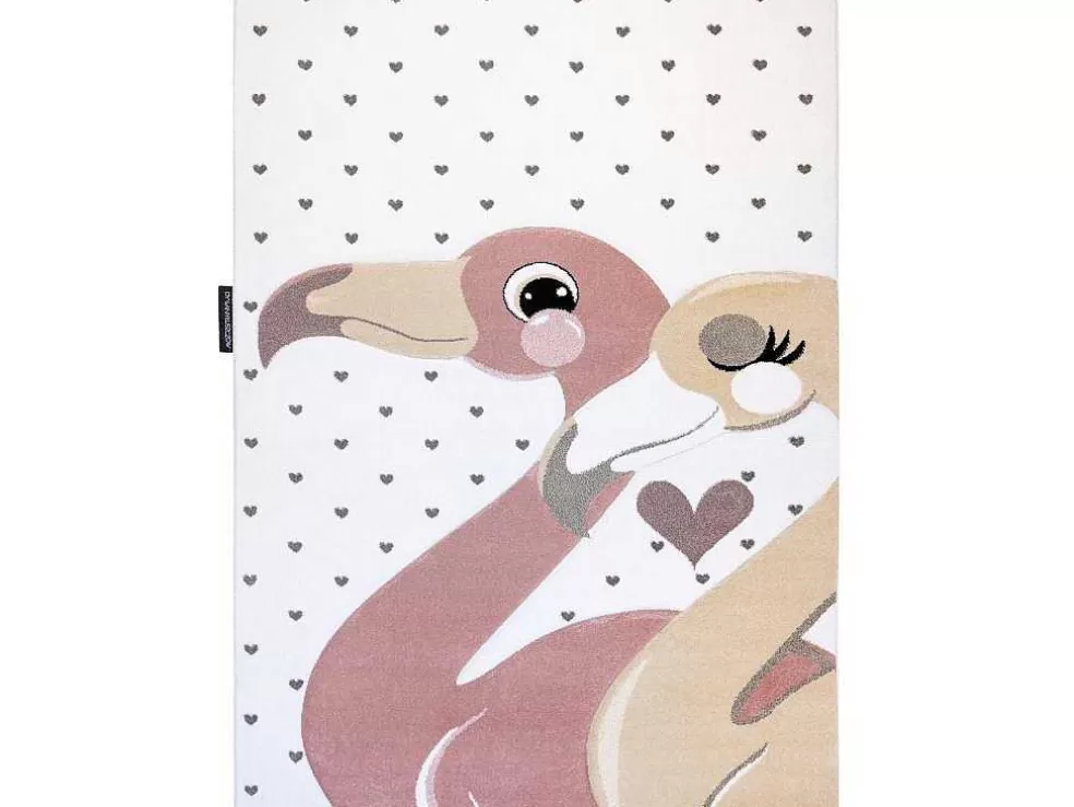 Clearance Tapijt Petit Flamingos Flamingo'S Hartjes Creme 80X150 Cm Kindervloerkleed