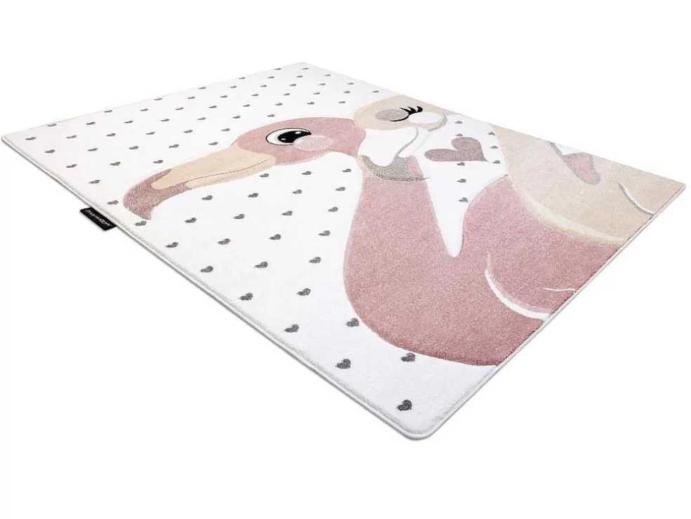 Clearance Tapijt Petit Flamingos Flamingo'S Hartjes Creme 80X150 Cm Kindervloerkleed