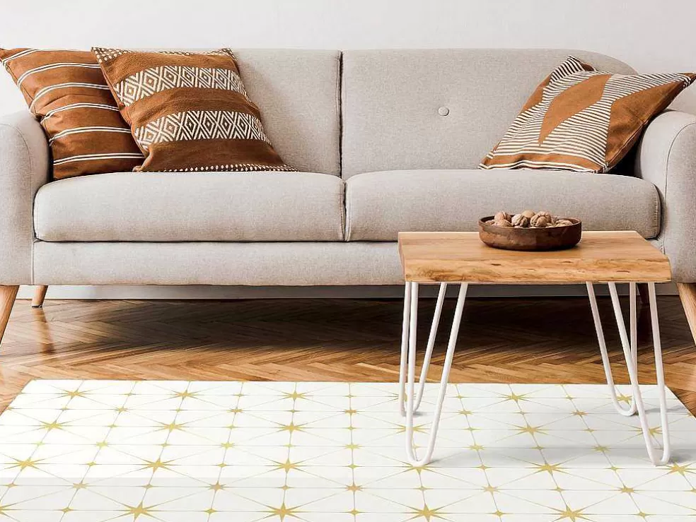 Store Tapijt Van Vinyl Met Art-Decostijl - 120 X 180 Cm - Wit En Goudkleurig - Caroza Woonkamertapijt