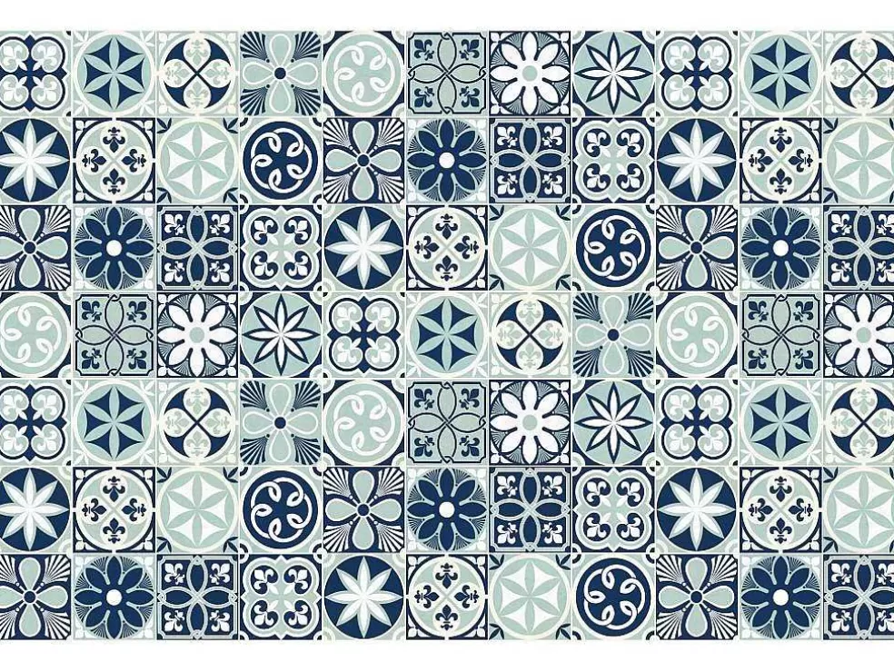 Best Tapijt Van Vinyl Met Cementtegeleffect - 120 X 180 Cm - Blauw - Rica Tapijt Van Vinyl