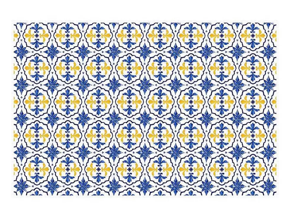 Cheap Tapijt Van Vinyl Met Cementtegeleffect - 120 X 180 Cm - Blauw En Geel - Florili Woonkamertapijt