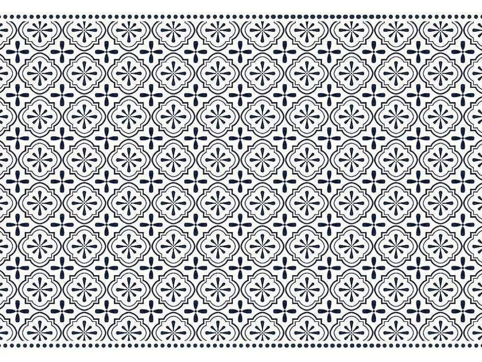 Cheap Tapijt Van Vinyl Met Vloertegelmotief Terquise - 120 X 180 Cm - Blauw En Wit Tapijt Van Vinyl