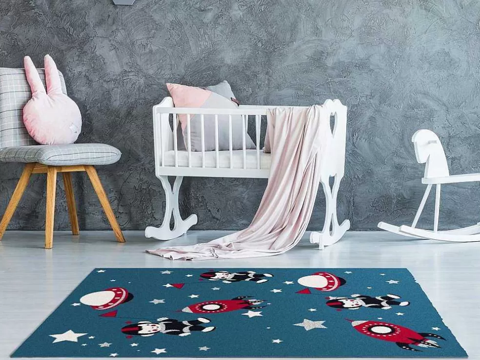 Hot Tapijt Voor Kinderen Met Astronautenmotieven - Glanzende Lurex-Afwerking - 120 X 170 Cm - Meerdere Kleuren - Astrono Kindervloerkleed