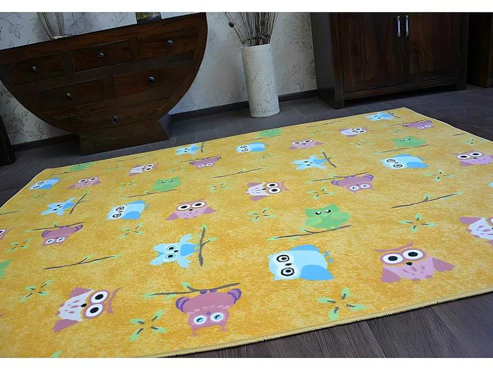 Best Sale Tapijt Voor Kinderen Owls Geel Uilen 200X400 Cm Kindervloerkleed