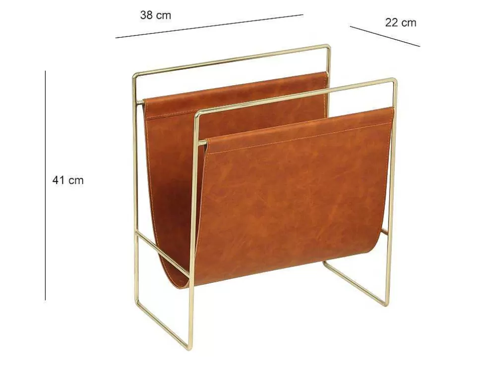 Shop Tijdschrifthouder In Vintage-Stijl Van Kunstleer - L38 X D22 X H41 Cm - Metaal En Bruin Kunstleer - Ferri Opbergaccessoire