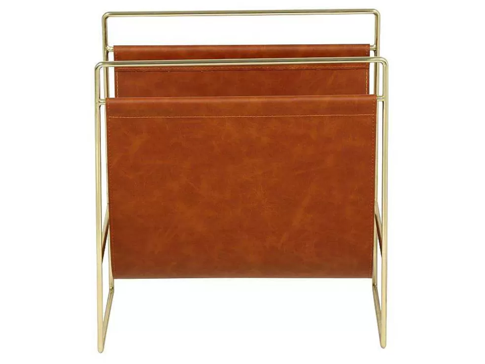 Shop Tijdschrifthouder In Vintage-Stijl Van Kunstleer - L38 X D22 X H41 Cm - Metaal En Bruin Kunstleer - Ferri Opbergaccessoire