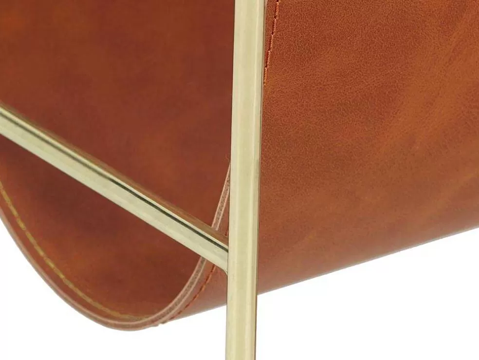 Shop Tijdschrifthouder In Vintage-Stijl Van Kunstleer - L38 X D22 X H41 Cm - Metaal En Bruin Kunstleer - Ferri Opbergaccessoire