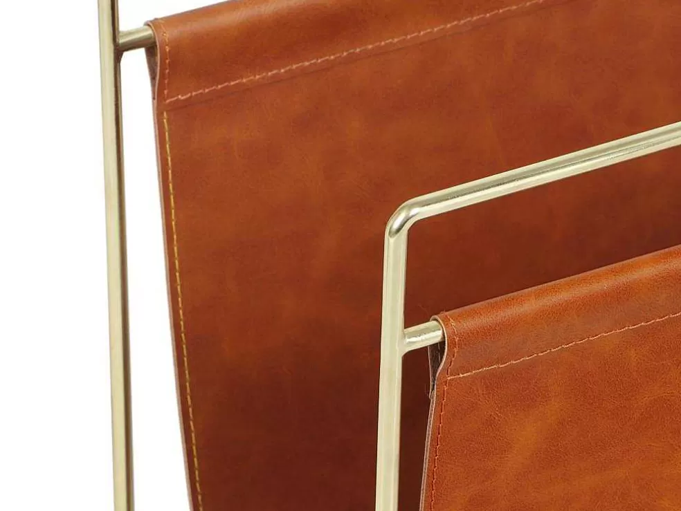 Shop Tijdschrifthouder In Vintage-Stijl Van Kunstleer - L38 X D22 X H41 Cm - Metaal En Bruin Kunstleer - Ferri Opbergaccessoire