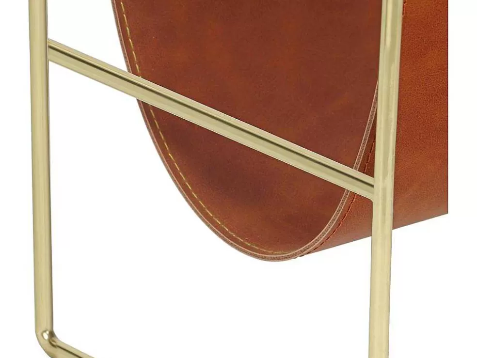 Shop Tijdschrifthouder In Vintage-Stijl Van Kunstleer - L38 X D22 X H41 Cm - Metaal En Bruin Kunstleer - Ferri Opbergaccessoire