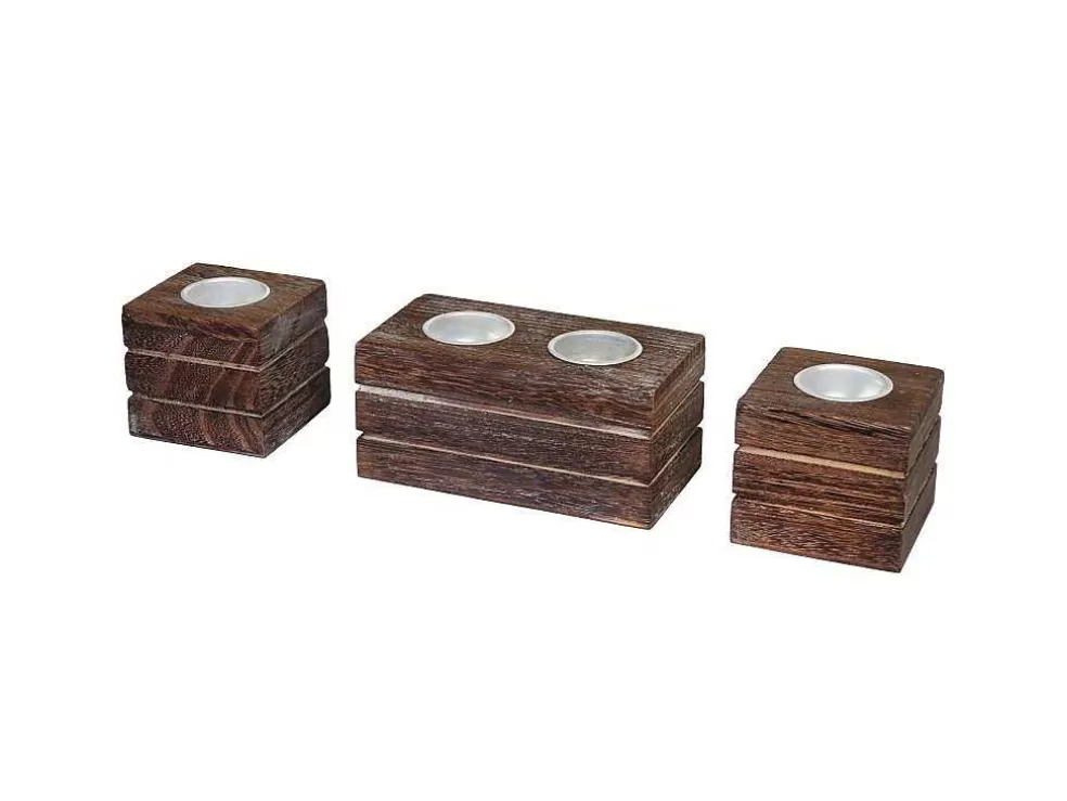 Cheap Tolve Theelichthouderset (3 Stuks), Bruin Kandelaar En Kaars