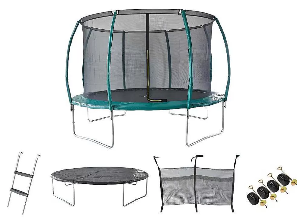 Discount Trampoline Met Binnenbeschermingsnet, Ladder, Hoes En Verankeringsset - D.366 Cm - Wallaby Spel Voor Buiten