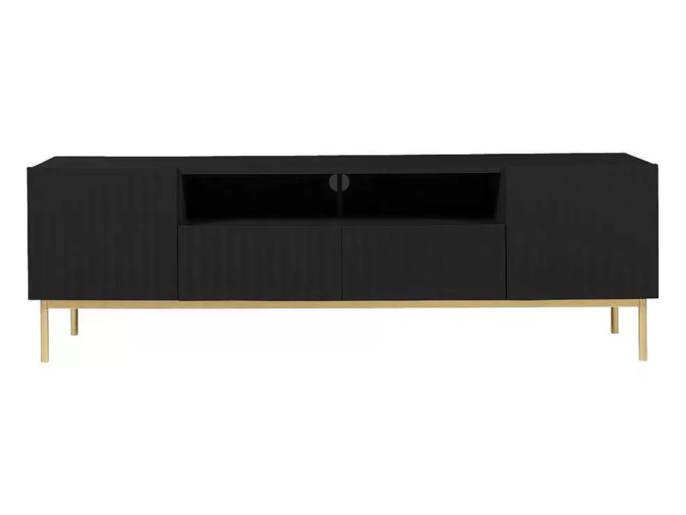 Best Sale Tv-Meubel Met 2 Deuren, 2 Laden En 2 Nissen Van Mdf En Staal - Zwart En Goudkleurig - Evilana Tv-Meubel