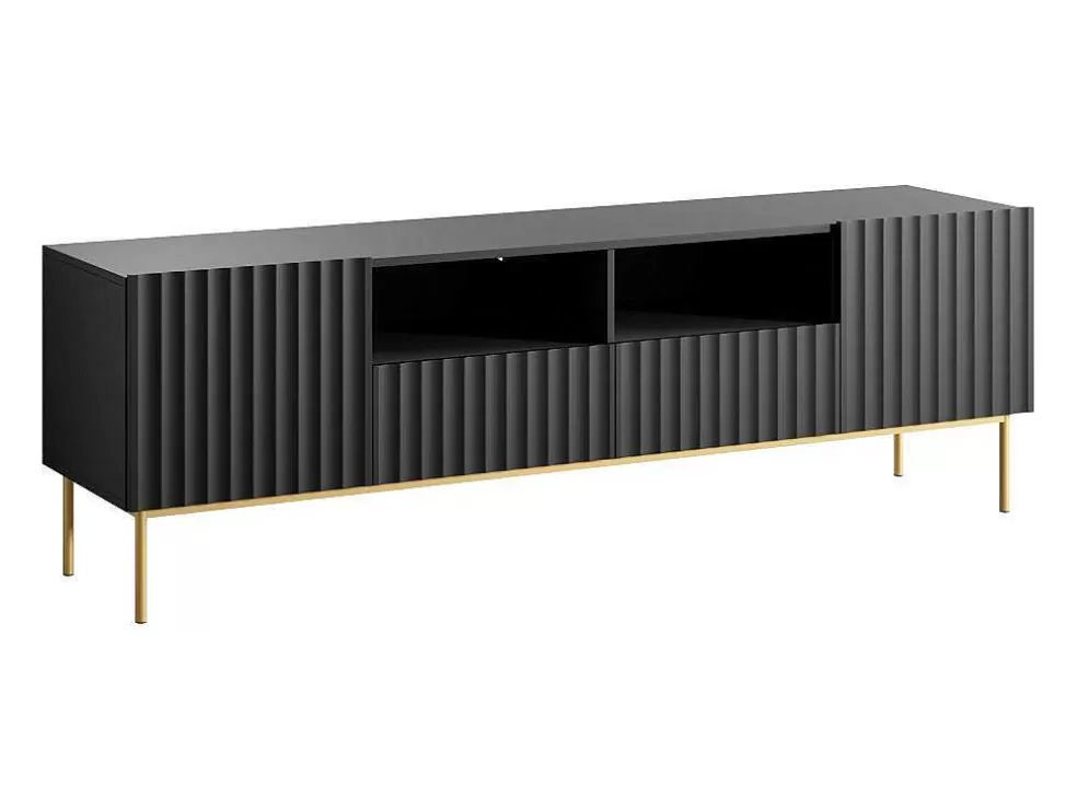 Best Sale Tv-Meubel Met 2 Deuren, 2 Laden En 2 Nissen Van Mdf En Staal - Zwart En Goudkleurig - Evilana Tv-Meubel