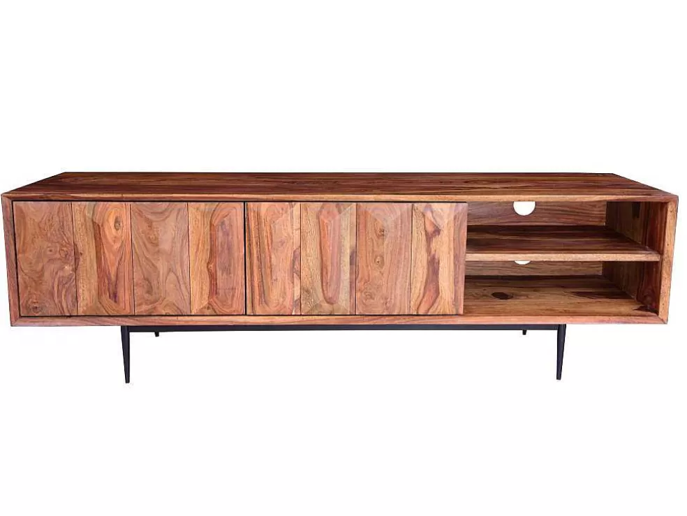 Online Tv-Meubel Met 2 Deuren En 2 Niche - Sheesham Hout En Metaal - Kleur: Natuurlijk - Zelicina Tv-Meubel