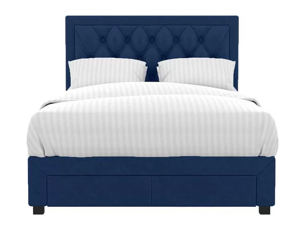 Best Sale Tweepersoons Bed Met Laden En Opbergruimte - Blauw Fluweel - 160 X 200 Cm - Leopold Tweepersoonsbed