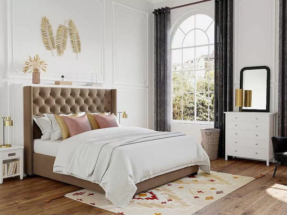 Best Tweepersoonsbed Massimo Gestoffeerd Met Capitons - 160 X 200 Cm - Beige - Stof Tweepersoonsbed