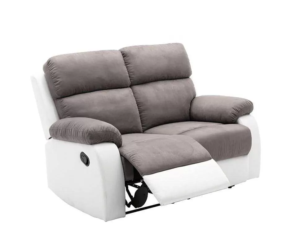 Clearance Tweezits Relaxbank Van Microvezel En Kunstleer Tolzano - Grijs En Wit Relaxbanken Met Manuele Relaxfunctie