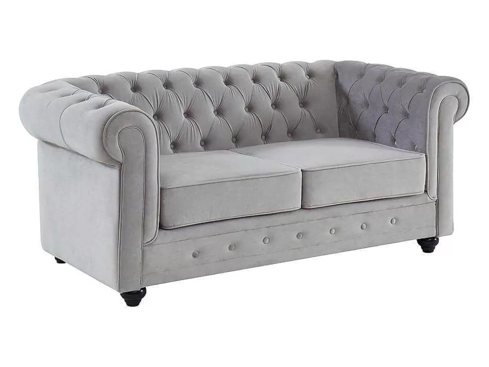 Flash Sale Tweezitsbank Chesterfield - Fluweel - Lichtgrijs Tweezitsbank