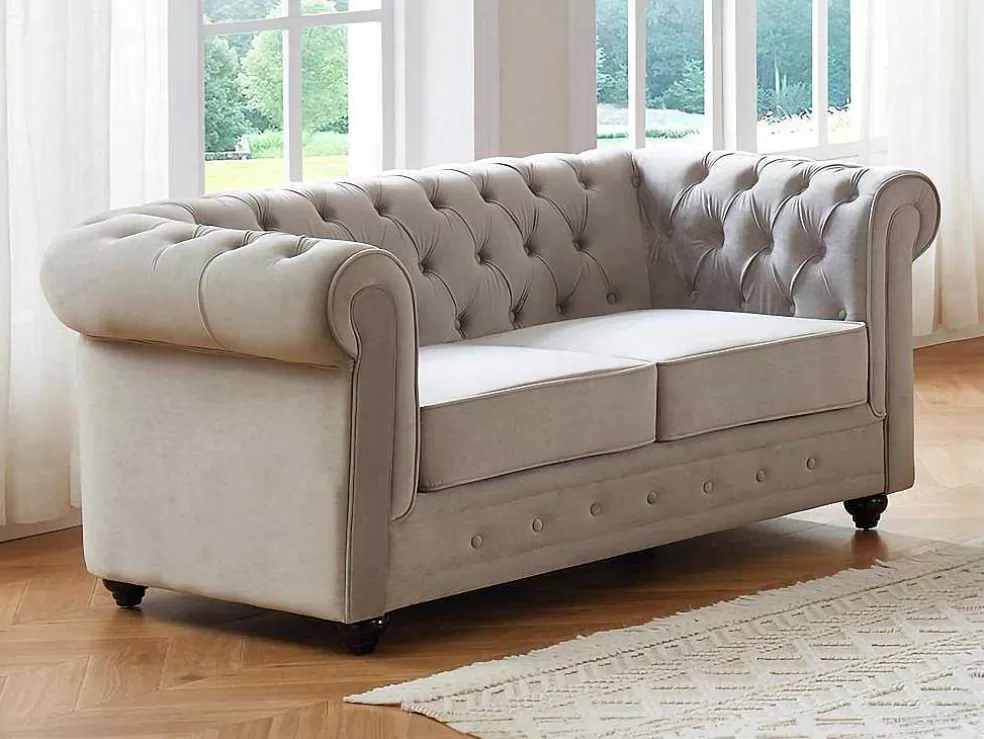 Flash Sale Tweezitsbank Chesterfield - Fluweel - Lichtgrijs Tweezitsbank