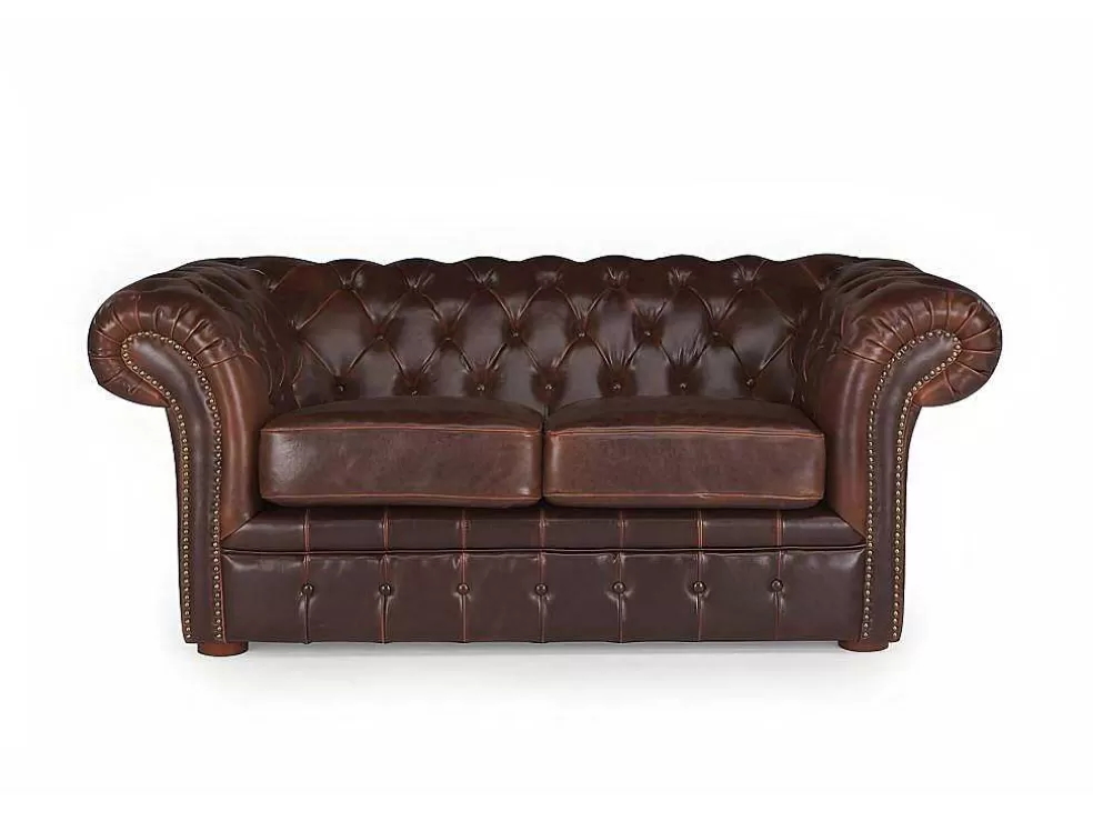 Outlet Tweezitsbank Chesterfield Clotaire Van 100% Leer Met Lived-In Aspect Chesterfield Zitbank