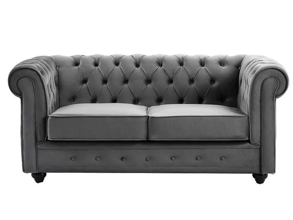 Fashion Tweezitsbank Van Antracietkleurig Velours Chesterfield Tweezitsbank