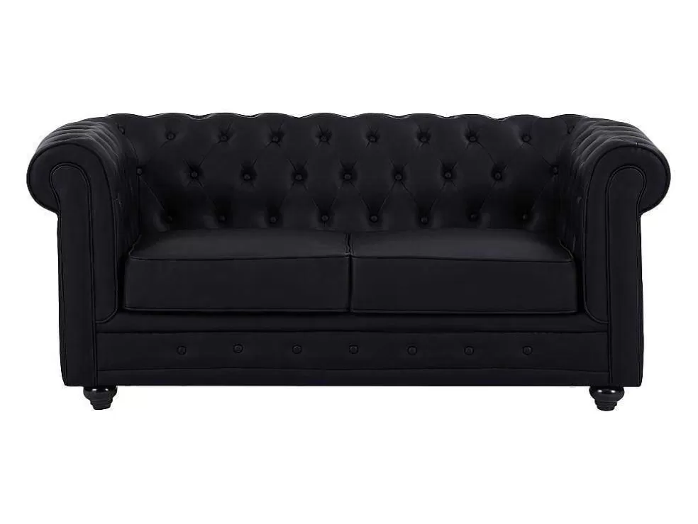 Cheap Tweezitsbank Van Zwart Kunstleer Chesterfield Zitbank