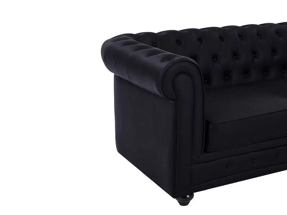 Cheap Tweezitsbank Van Zwart Kunstleer Chesterfield Zitbank