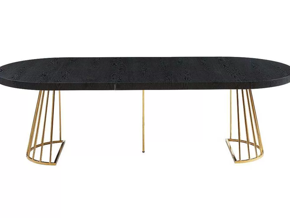 Best Uitschuifbare Eettafel 2 Tot 12 Plaatsen Van Mdf En Staal - Zwart En Goud - Firela Eettafel