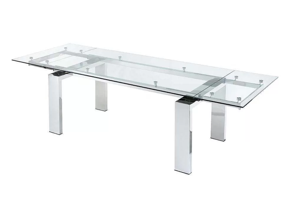 Discount Uitschuifbare Eettafel Lubana - Gehard Glas En Metaal - 8 Tot 10 Personen Eettafel